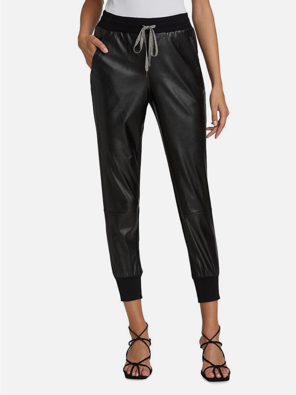 *SET* Bailey 44 Black Faux Leather Jogger Pants with Drawstring and matching Ves